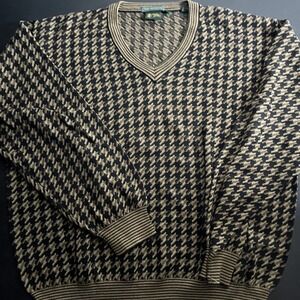 Bobby Jones V-Neck Sweater Mens XL Black Gold Houndstooth Pima Cotton Pullover